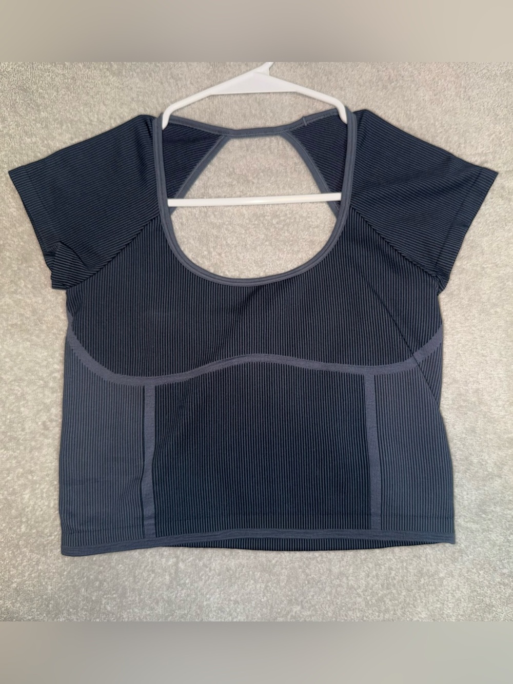 Athleta Navy Ribbed Short Sleeve Scoop Back Tee